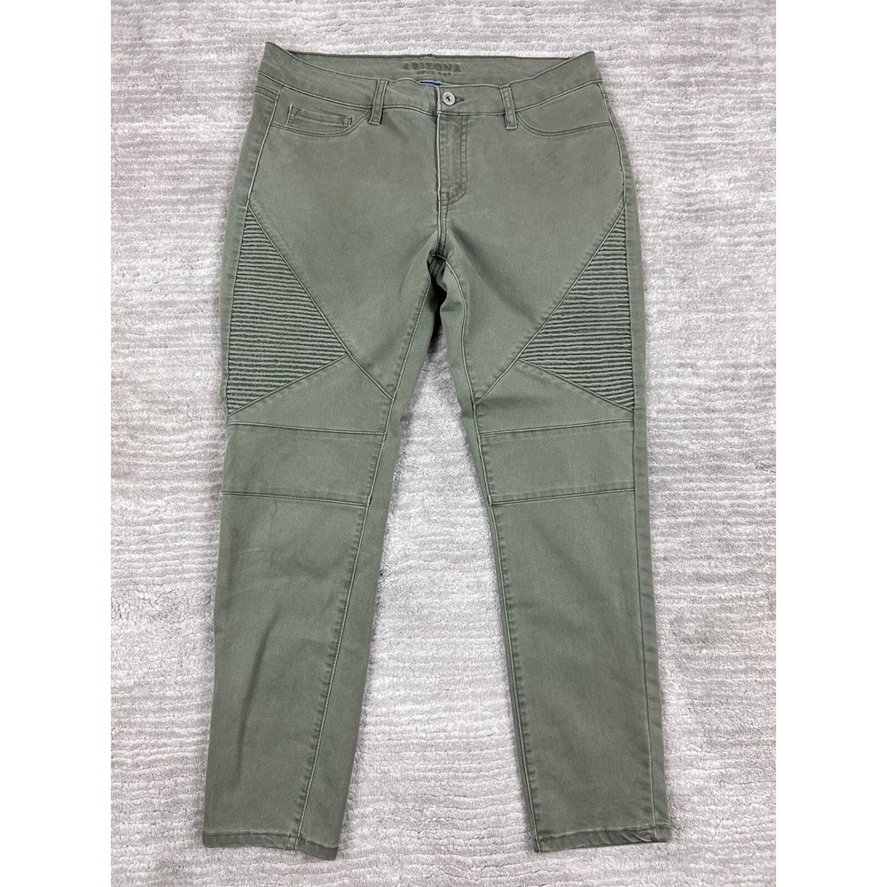 Arizona Moto Pants Women 11 Olive Green Slim Biker Ribbed Stretch Mid Rise